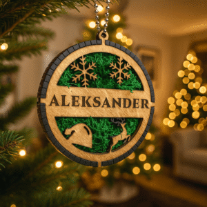 Bombka drewniana 3d z mchem personalizowana imieniem