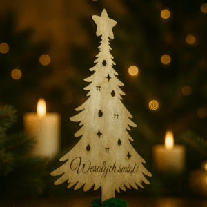 Dekoracja stojąca – drewniana choinka 40cm, mech chrobotek